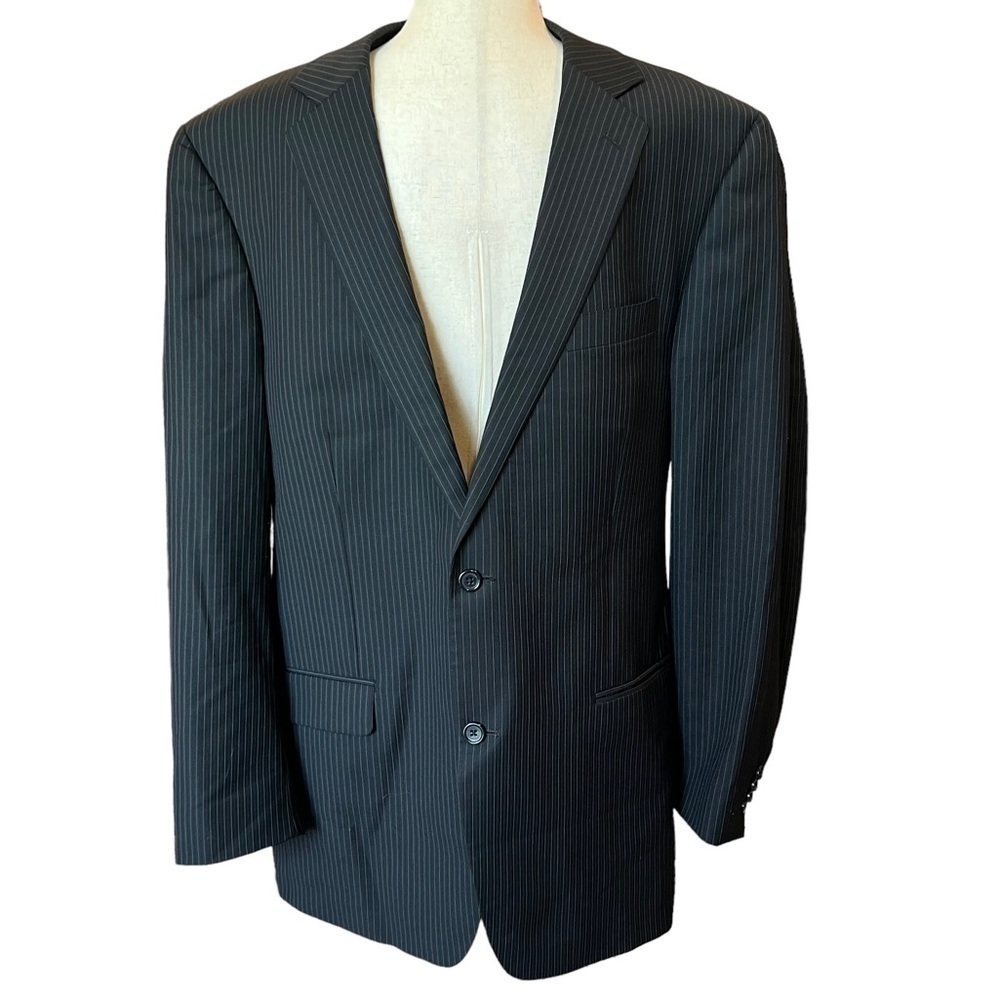 Michael Kors Wool Pinstripe Suit Jacket Blazer. Black, Blue Regencycore Sz: 44L